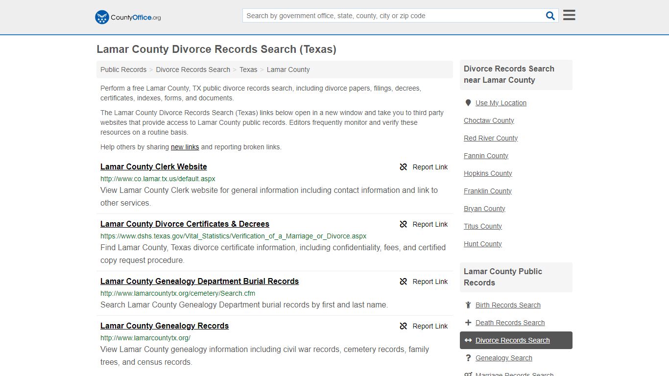 Lamar County Divorce Records Search (Texas) - County Office