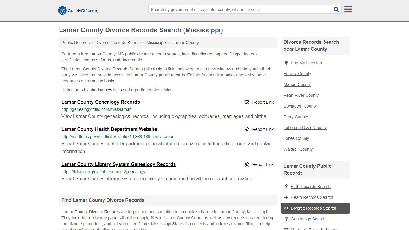 Lamar County Divorce Records Search (Mississippi) - County Office