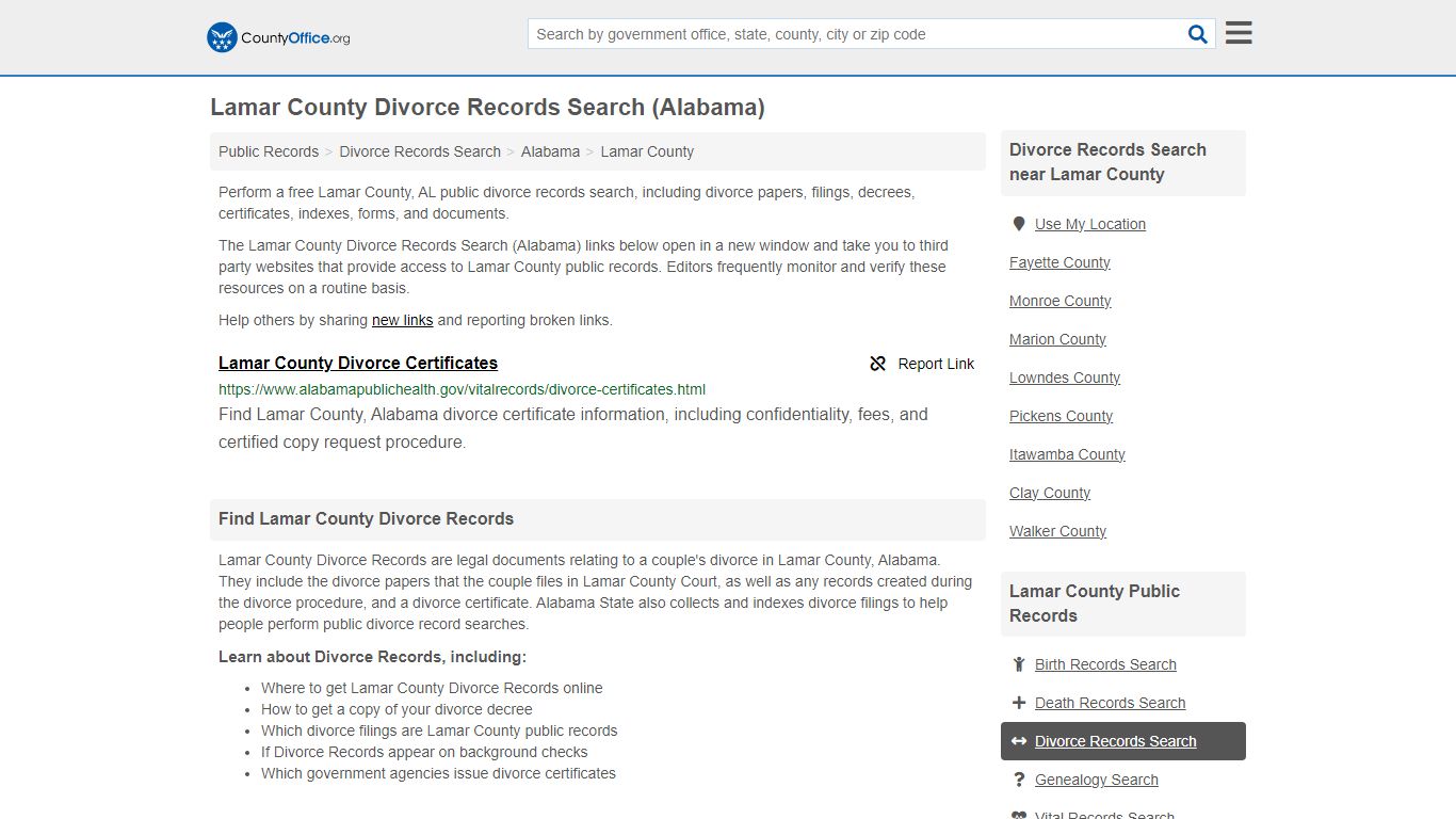 Lamar County Divorce Records Search (Alabama) - County Office